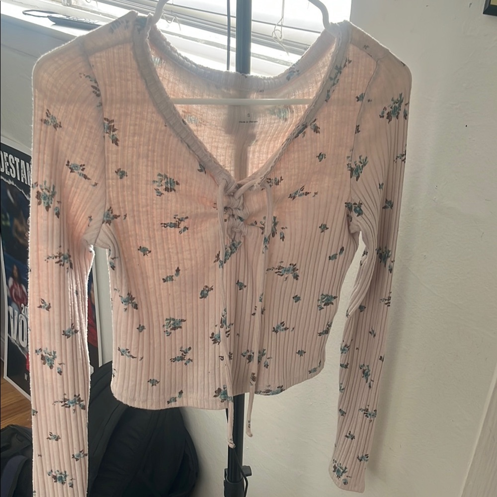 Floral Pink Lace-Up Women's Top